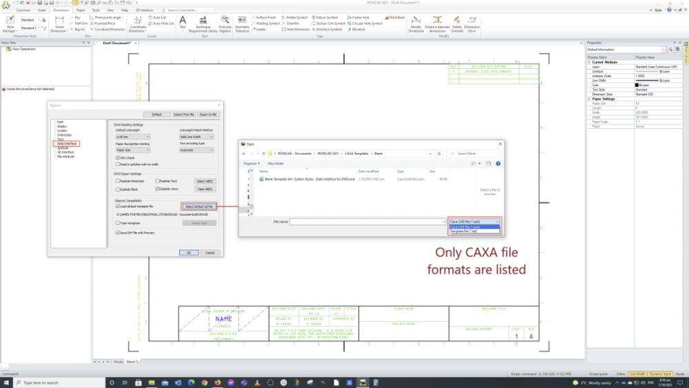CAXA - Options - Data Interface - Default Template File.png